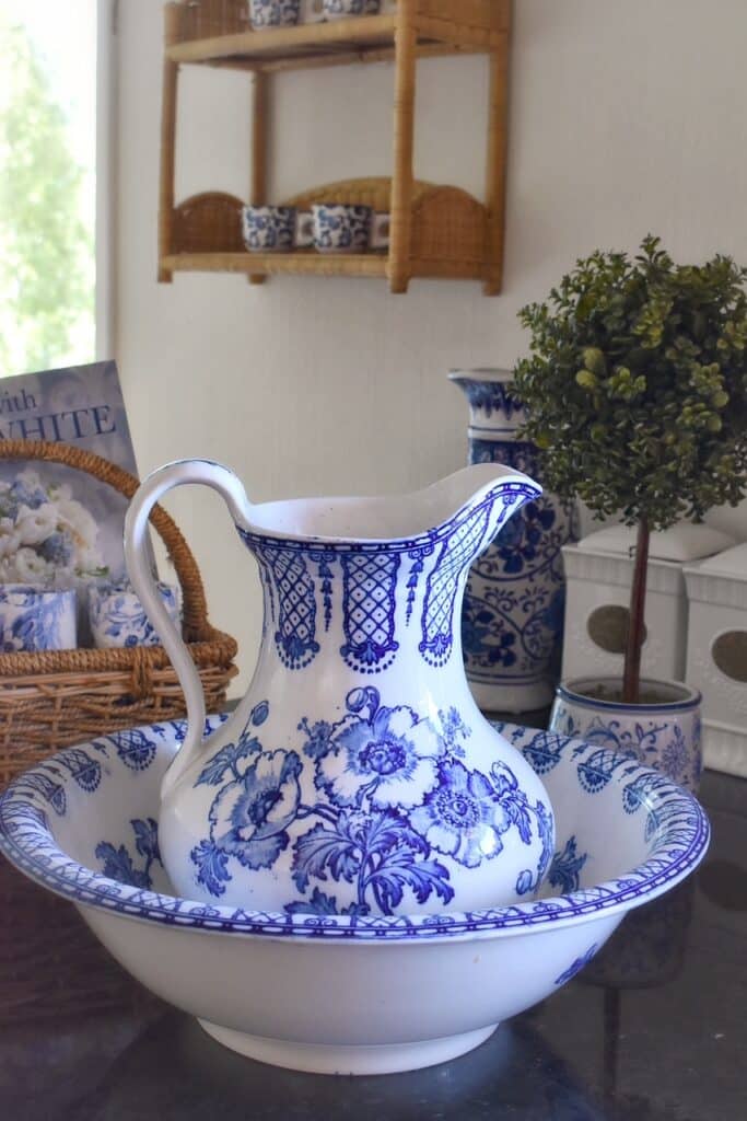 Blue and White Pitcher